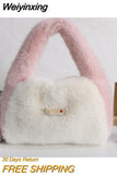 Weiyinxing Women's Soft Plush Shoulder Bag Contrast Color Ladies Faux Fur Clutch Purse Tote Handbags Winter Female Dinner Party Bag