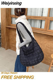 Weiyinxing Pleated Women's Shoulder Bag Large Capacity Ladies Casual Tote Travel Handbags Solid Color Plaid Female Crossbody Bags