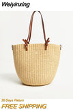 Weiyinxing Straw Bag Large Capacity Buckets Bag Rattan Women Shoulder Bag Wicker Woven Handbags Luxury Summer Beach Big Tote Purse