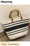 Weiyinxing Bamboo Handle Women Straw Bags Casual Tote Luxury Beach Shoulder Bag Designer Weave Handbags and Purse New Trend Shopper