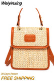 Weiyinxing Vertical Square Braided Bag Simple Design Handwoven Ladies Handbag Pu Stitching Messenger Bag 2023 Summer Beach Straw Bag