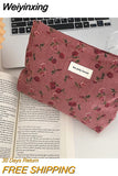 Weiyinxing Women Eco Corduroy Makeup Pouch Rose Pattern Lightweight Travel Cosmetic Organizer Bag With Zipper