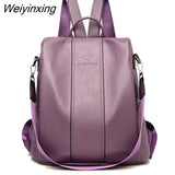 Weiyinxing leather backpack women vintage shoulder bag ladies high capacity travel backpack school bags girls mochila feminina