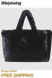 Weiyinxing Faux Fur Large Tote Bag Designer Teddy Women Handbags Soft Fluffy Plush Lady Hand bags Casual Winter Big Shopper Purses