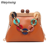 Weiyinxing Women's Shoulder Bags Luxury Chains Crossbody Bags For Women 2023 Pu Messenger Bag Ladies Wooden Folder Handbag