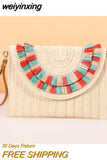 weiyinxing Tassel Straw Clucth Bag for Women Panelled Shoulder Crossbody Bags Rope Woven Summer Beach Bag Big Envelope Purse 2023