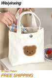 Weiyinxing Color Women Canvas Clutch Purse Handbags Cute Embroidered Bear Ladies Lunch Bento Bags Female Shopper Small Shoulder Bag