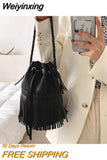 Weiyinxing Tassel Bucket Bags Luxury Women Bags High Quality Retro Female Shoulder Bags Large Capacity Handbag Drawstring Messenger