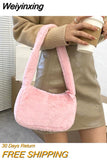 Weiyinxing Fur Purses and Handbags for Women's Fashion Underarm Bags Soft Plush Ladies Tote Winter Female Small Shoulder Bags
