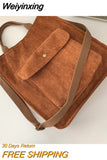 Weiyinxing Corduroy Shoulder Bag Women Vintage Shopping Bags Zipper Girls Student Bookbag Handbags Casual Tote With Outside Pocket
