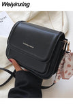 Weiyinxing Vintage Simple Shoulder Bag Pu Leather Solid Color College Style High Quality Casual New Fashion Square Flap Messenger Bag