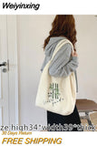 Weiyinxing Women Lamb Like Fabric Shoulder Bag Simple Canvas Handbag Tote Large Capacity Embroidery Shopping Bag Cute Book Bags For Girls