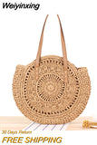 Weiyinxing Rattan Women Shoulder Bags Circle Straw Handbags Big Capacity Handmae Summer Tote Lady Round Bohemian Beach Treval Sac