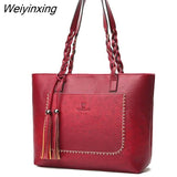 Weiyinxing Capacity Causal Shoulder Bags for Women 2023 Fall Leather Fringe Purse Handbags Retro Tassel Shopper Tote