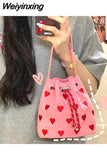 Weiyinxing Cute Heart Women Shoulder Bag Embroidery Pink Kawaii Simple Small Phone Trend Purse Casual Fashion Female Crossbody Bags