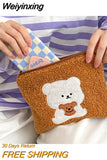 Weiyinxing Fashion Clutch Bags Plush Bear Embroidery Cosmetic Handbags Kids Keys Coin Purse Cute Mobile Phone Bag Girls Mini Handbag