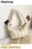Weiyinxing Lattice Pattern Shoulder Bags Space Cotton Handbag Women Small Fluffy Tote Pack Feather Padded Ladies Quilted Underarm Bag