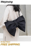 Weiyinxing Design Women Canvas Shoulder Bags Large Capacity Ladies Bowknot Crossbody Bags Portable Female Casual Tote Handbags