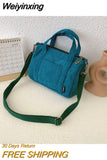 Weiyinxing Corduroy Shoulder Bag Women Vintage Shopping Bags Zipper Girls Student Bookbag Handbags Casual Tote With Outside Pocket