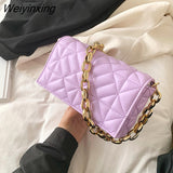 Weiyinxing Branded Solid Color Thick Chain Quilted Shoulder Bags for Women 2023 Summer New Fashion Purses and Handbag Clutch Flap