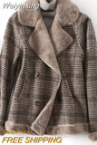 Weiyinxing Women'S Plaid Fur Coat Down Cotton Padded Jacket 2023 Autumn Winter New Short Lamb Fur Padded Jacket Woolen Coat Loose  Jacket
