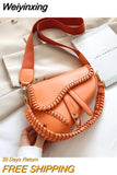 Weiyinxing Saddle Women Bag One Shoulder Handle Trend Casual Hasp Zipper PU Material Polyester Inside Lock Ornament Bag