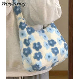 Weiyinxing Winter Flower Lamb Wool Plush Bag Student Large Capacity Tote Bag Shoulder Bag Women Bag Crossbody Bags for Women