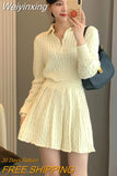 Weiyinxing autumn winter Knitted Two Piece Set For Women Pullover Tops + Pleated Skirt Sets Elegant Sweater 2 piece sets women outfit