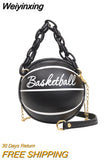 Weiyinxing women pu leather basketball bag 2023 new ball purses for teenagers circular shoulder bags female crossbody chain bag