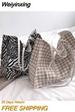 Weiyinxing Totes Bag for Women 2023 Girls Designer Handbag Shopper Casual Vintage Houndstooth Large Capacity Reusable Shoulder Bag