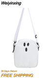 Weiyinxing White Funny Cute Ghost Kawaii Women Canvas Bag Cartoon Harajuku Chic Ins Shopper Bag Women Shoulder Bags Large Capacity