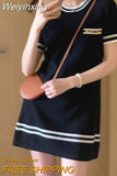 Weiyinxing Knitted Dress Spring Summer Women Loose Round Collar T-Shirt Dresses Chain Design Casual Short Sleeve Mini Dress P392