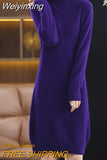 Weiyinxing Women's High Neck Long Sleeve Solid Color Mink Cashmere Korean Loose Luxury Soft Mink Cashmere Knitted Dress Winter Warm