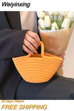 Weiyinxing Summer Straw Shoulder Bags For Women Handmade cotton rope Beach Bags Raffia Rattan Woven Handbags Vacation Shopping Bags