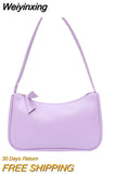 Weiyinxing PU Ladies Leather Bag Women Purple Underarm Bag Retro Solid Color Handbags Fashion Design Girls Small Shoulder Bags