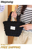 Weiyinxing Ladies New Style Korean Version Soft Grid Stipe Handbag for Women Cute Cloud Puffs Pattern Carrying Bags Lunch Bag