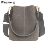 Weiyinxing Bucket Bag Women Nubuck Leather Shoulder Bag Large Capacity Crossbody Bag 2023 Fashion Lady Handle Bag Wild Bag