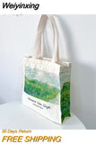 Weiyinxing Thick Canvas Female Shoulder Bag Van Gogh Morris Vintage Oil Painting Zipper Books Handbag Large Tote For Women Shopping