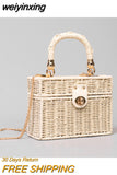 weiyinxing Rattan Box Straw Bags Wicker Woven Women Handbags Handmade Shoulder Crossbody Bags Summer Beach Small Purses Famade Bag