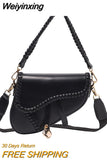 Weiyinxing Saddle Women Bag One Shoulder Handle Trend Casual Hasp Zipper PU Material Polyester Inside Lock Ornament Bag