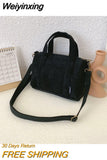 Weiyinxing Corduroy Shoulder Bag Women Vintage Shopping Bags Zipper Girls Student Bookbag Handbags Casual Tote With Outside Pocket