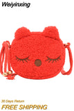 Weiyinxing Cute Children's Crossbody Bags Soft Plush Cat Kindergarten Girls Shoulder Bag Lovely Baby Kids Mini Coin Purse Handbags