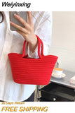 Weiyinxing Summer Straw Shoulder Bags For Women Handmade cotton rope Beach Bags Raffia Rattan Woven Handbags Vacation Shopping Bags