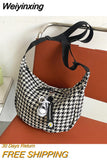 Weiyinxing Houndstooth Crossbody Bags Women Ins All Match Zipper Hobos Basic Stylish Shoulder Female Street Chic Simple Teenagers