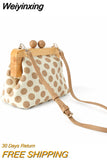 Weiyinxing wooden clip shell clutch bags designer dot women shoulder bags casual canvas crossbody bag small female purses 2023