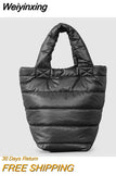 Weiyinxing Nylon Quilted Small Tote Bag Designer Padded Women Handbags Lightweight Down Cotton Puffer Bag Retro Simple Winter Purses