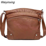 Weiyinxing Leather Shoulder Bag Women Retro Messenger Bag Double Zipper Female Crossbody Bag Big Capacity Daily Handbag