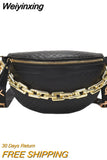Weiyinxing Chain Women's Fanny Pack Plaid leather Waist Bag Shoulder Crossbody Chest Bags Luxury Designer Handbags Female Belt Bag