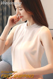 Weiyinxing Summer Tops Women Blouses Femme Blouse Women Blusas Mujer De Moda 2023 Verano Sleeveless White Chiffon Blouse Shirt E770