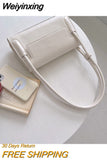 Weiyinxing Oil Wax Leather Women Shoulder Bags Solid Color Ladies Large Underarm Bag Female Portable Flap Small Tote Purse Handbags